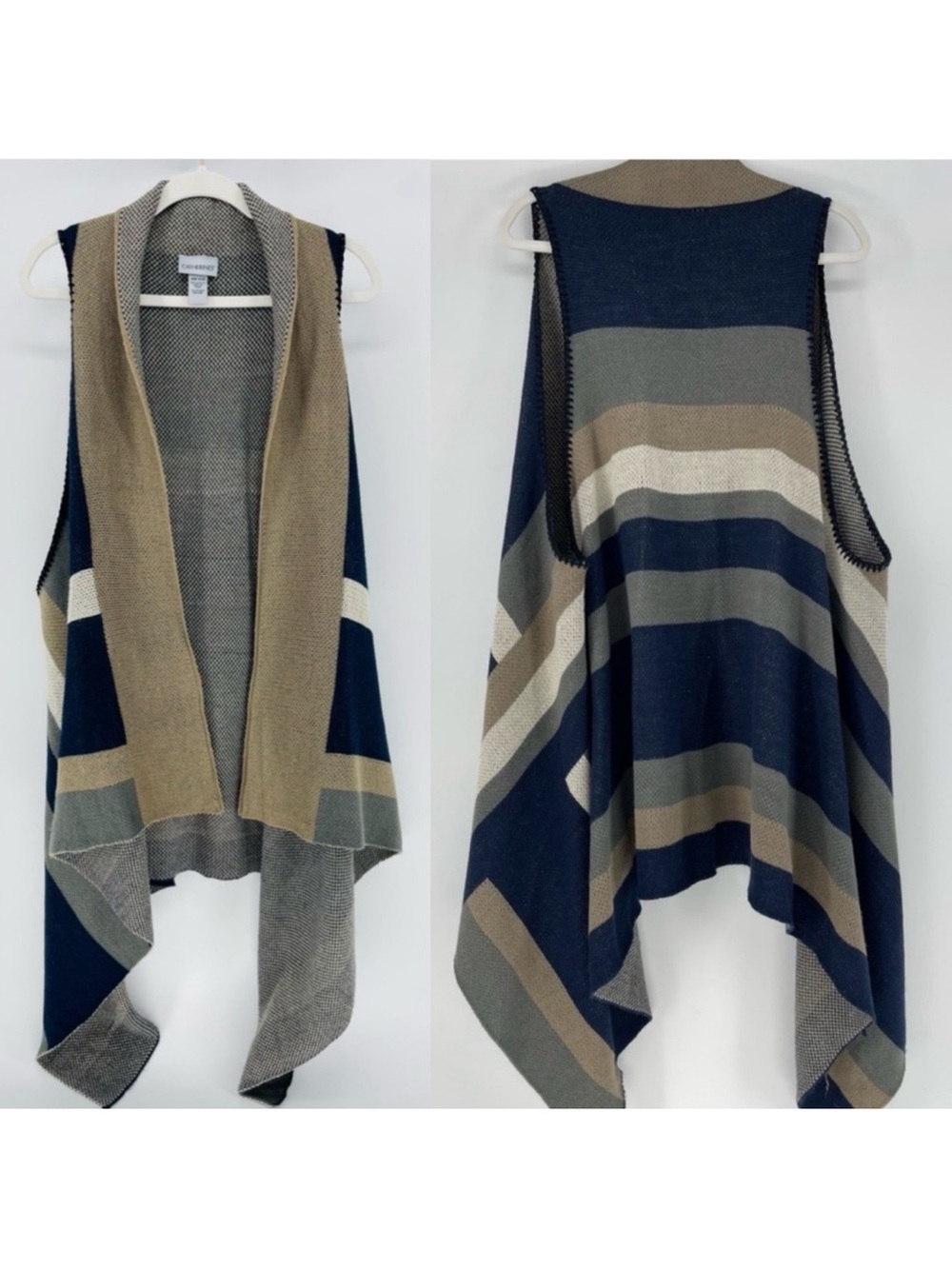 Catherines Navy Brown Gray Longline Cozy Knit Sweater Vest, One Size